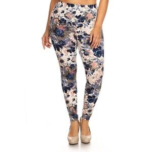 X-Plus Size Womens‎ Floral Printed High Waisted Knit Leggings
